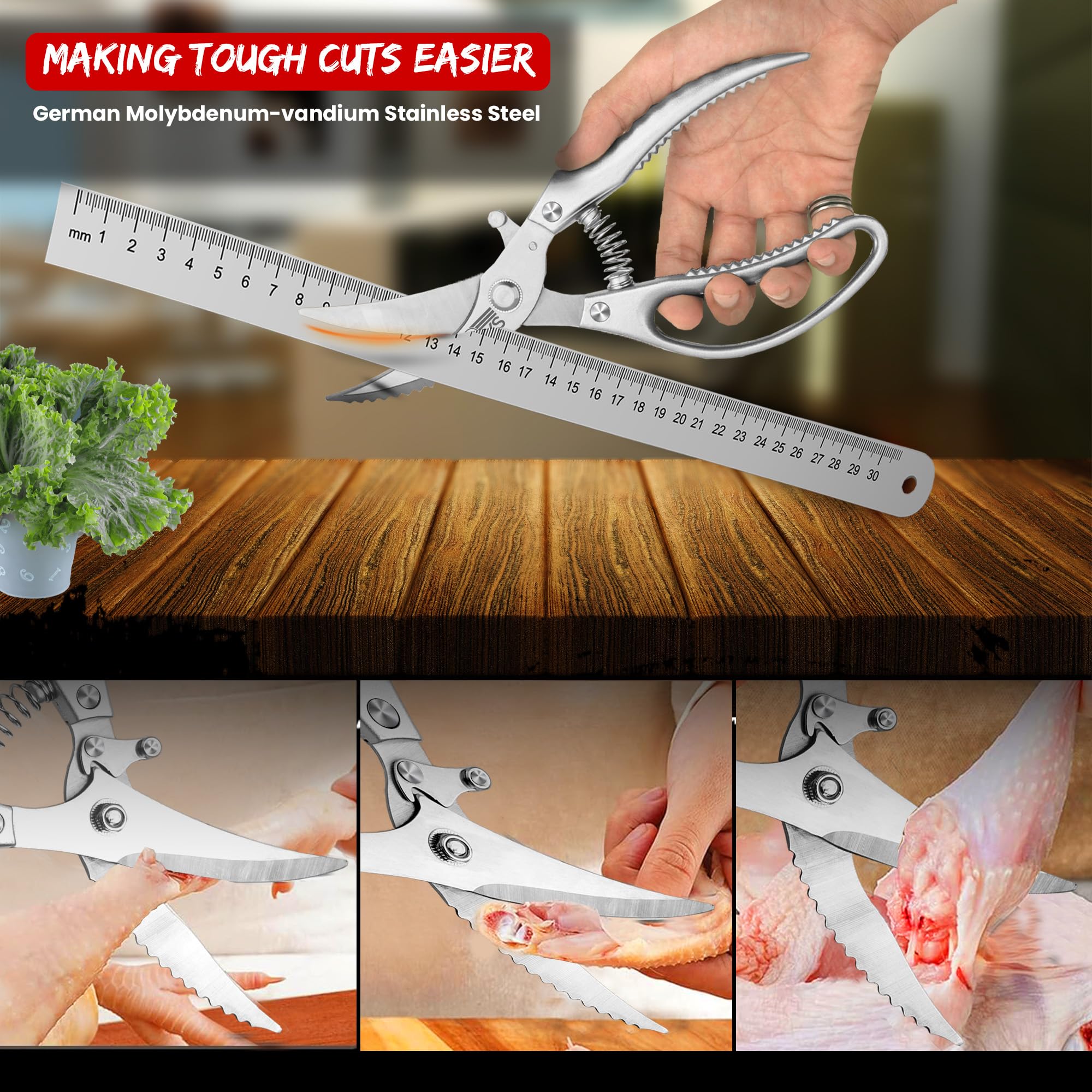 Tijeras RRAYS para carne y verduras, filo estable para cortes limpios
