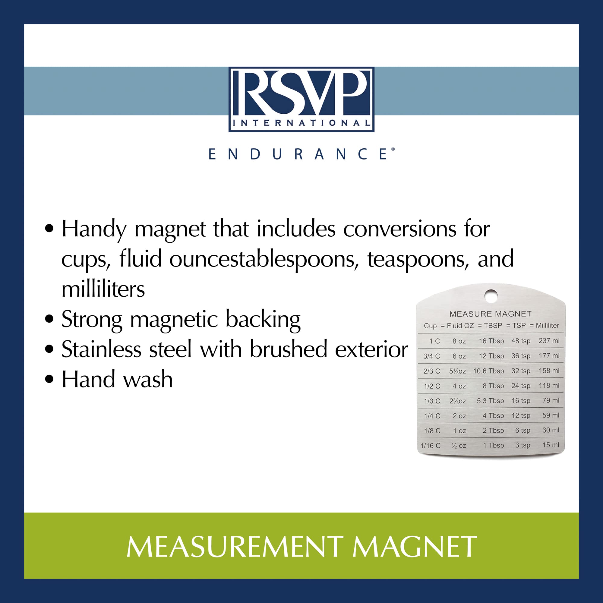 RSVP International Endurance Magnet: útil para tazas, onzas, cucharadas y mililitros durante la cocina