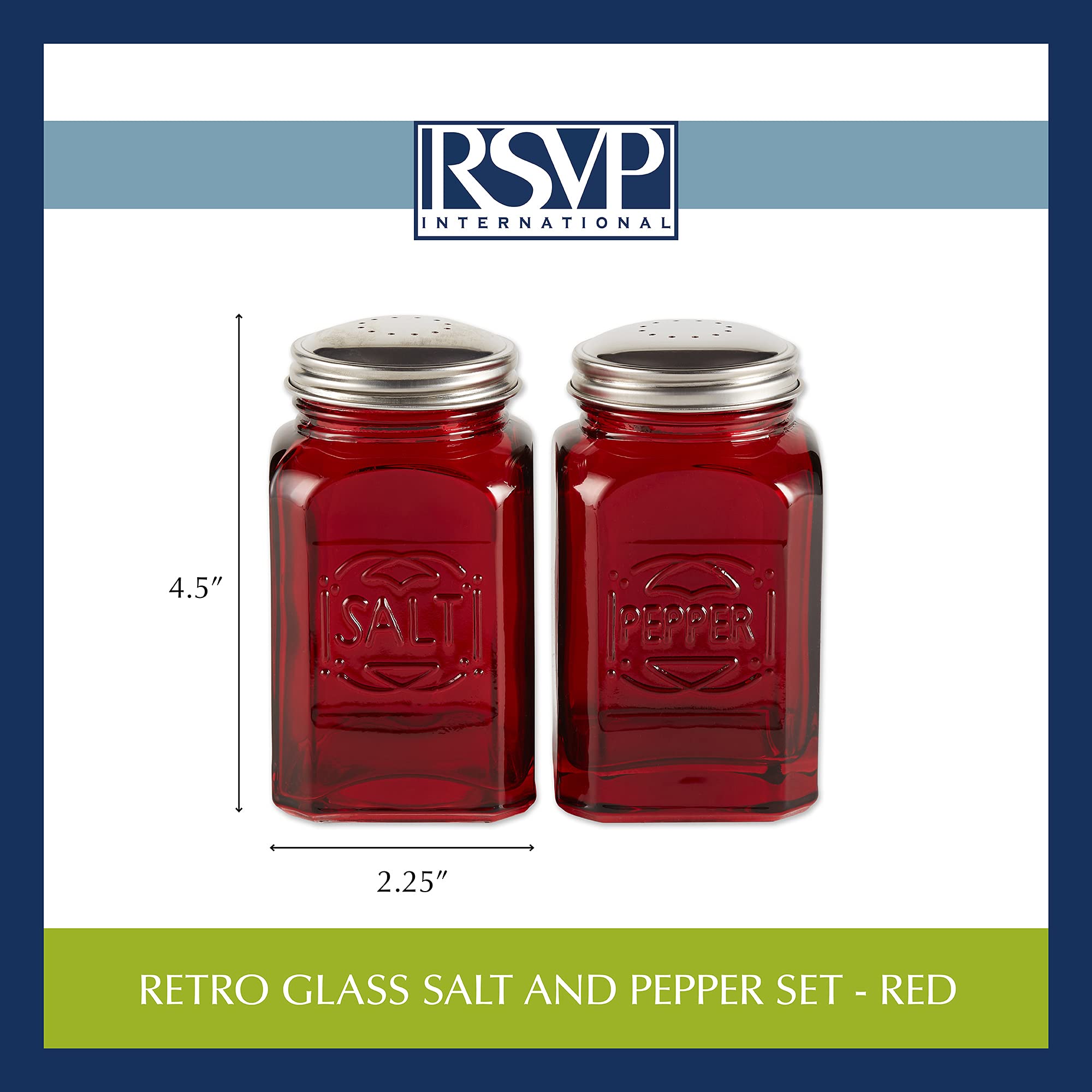 RSVP International salero-pimentero retro con tapa de acero, fácil de usar.