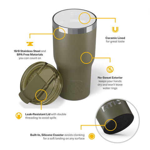RTIC 20oz Essential Tumbler de acero inoxidable 18/8, resistente y duradero