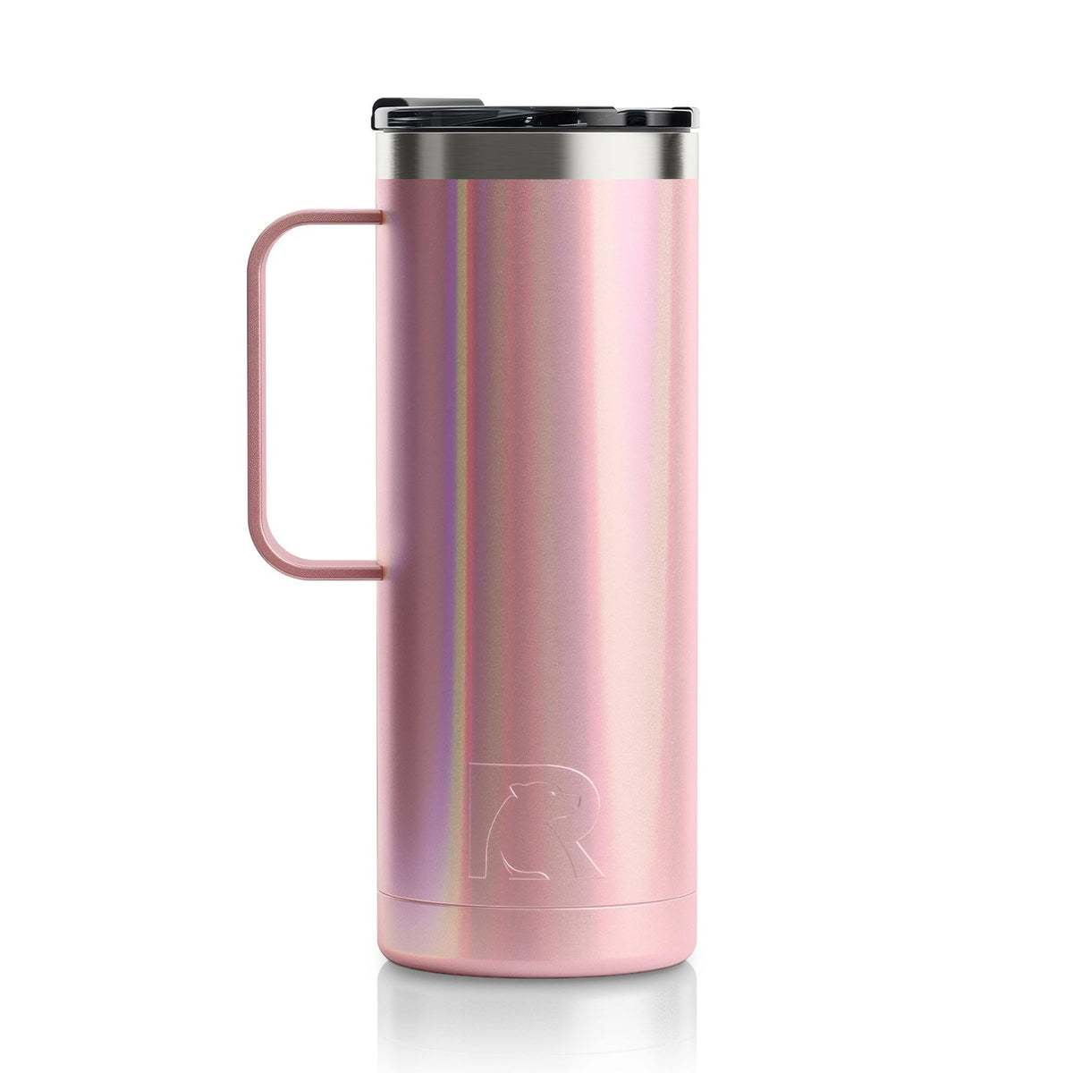 RTIC Vaso de viaje 20 oz rosa polvo con brillo, ideal para café caliente en ruta.
