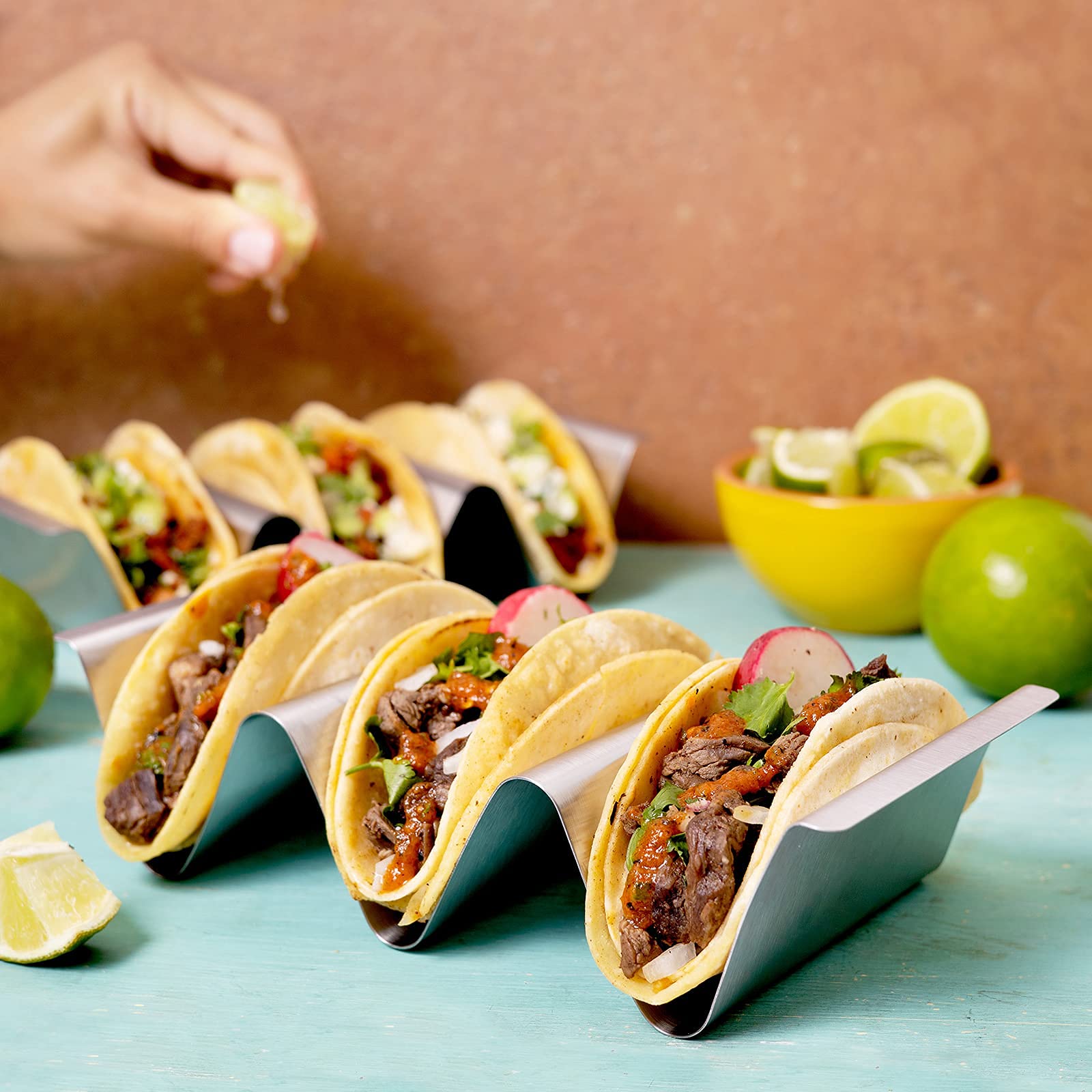 RTT Porta-tacos apto para horno, ideal para calentar o terminar tacos.