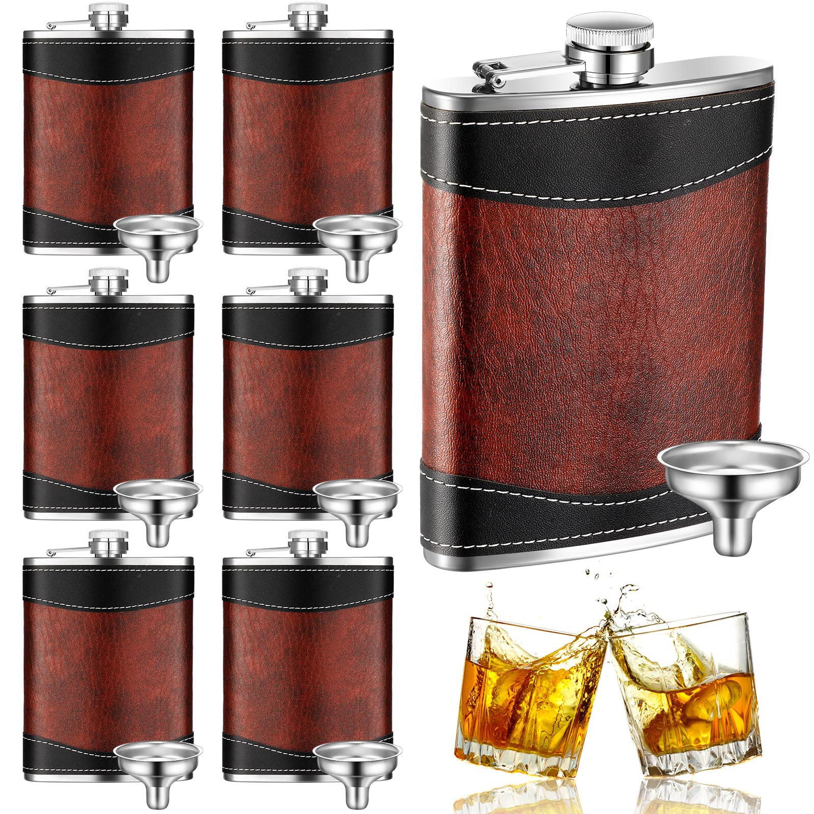 Rtteri frascos de licor de cuero marrón 8 oz listos para llevar bebidas con estilo.