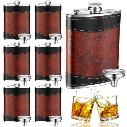 Rtteri frascos de licor de cuero marrón 8 oz listos para llevar bebidas con estilo.