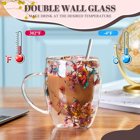 Rtteri taza vidrio doble con flor eterna, regalo elegante
