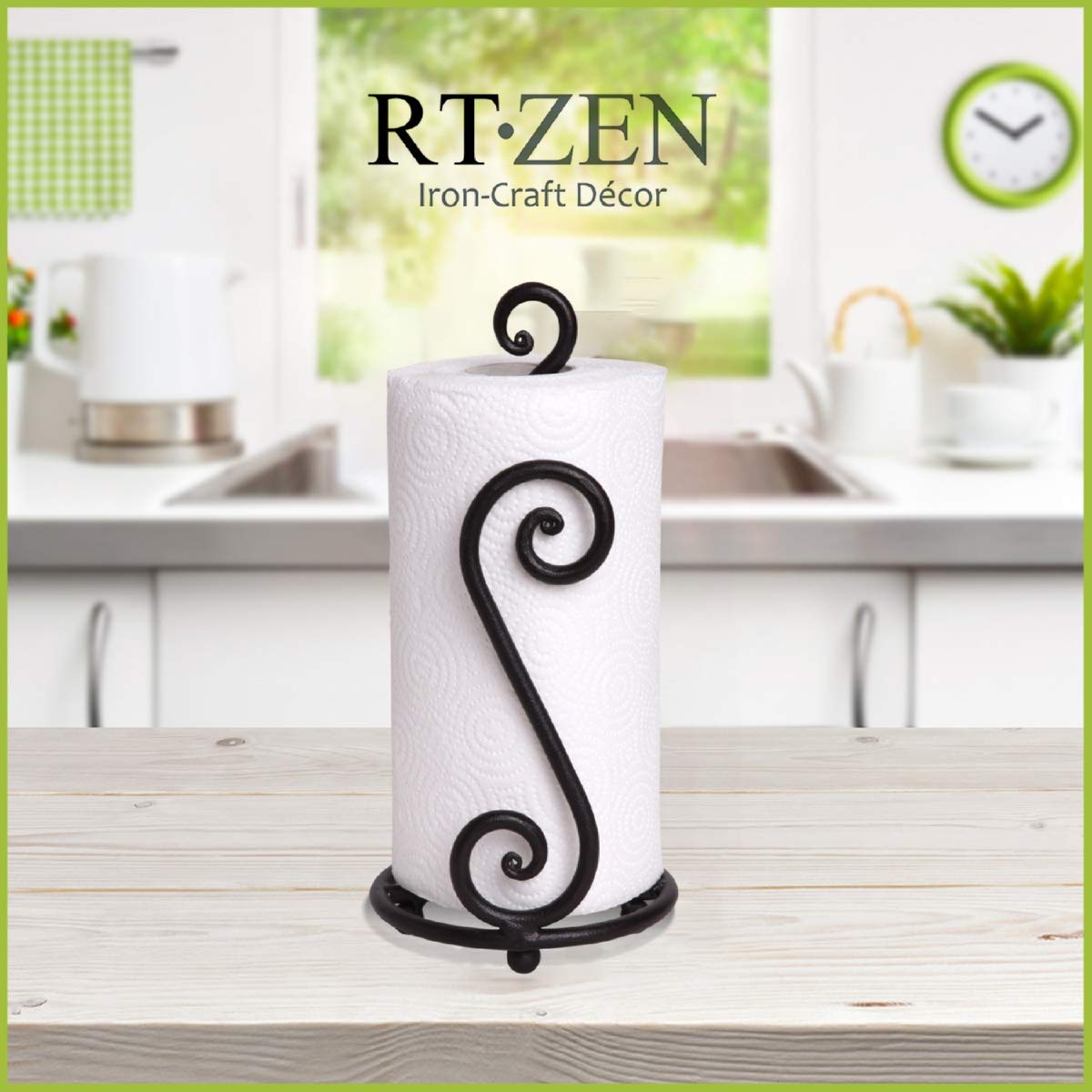 RTZEN porta-papel toalla mate negro para baño, compacto y estable
