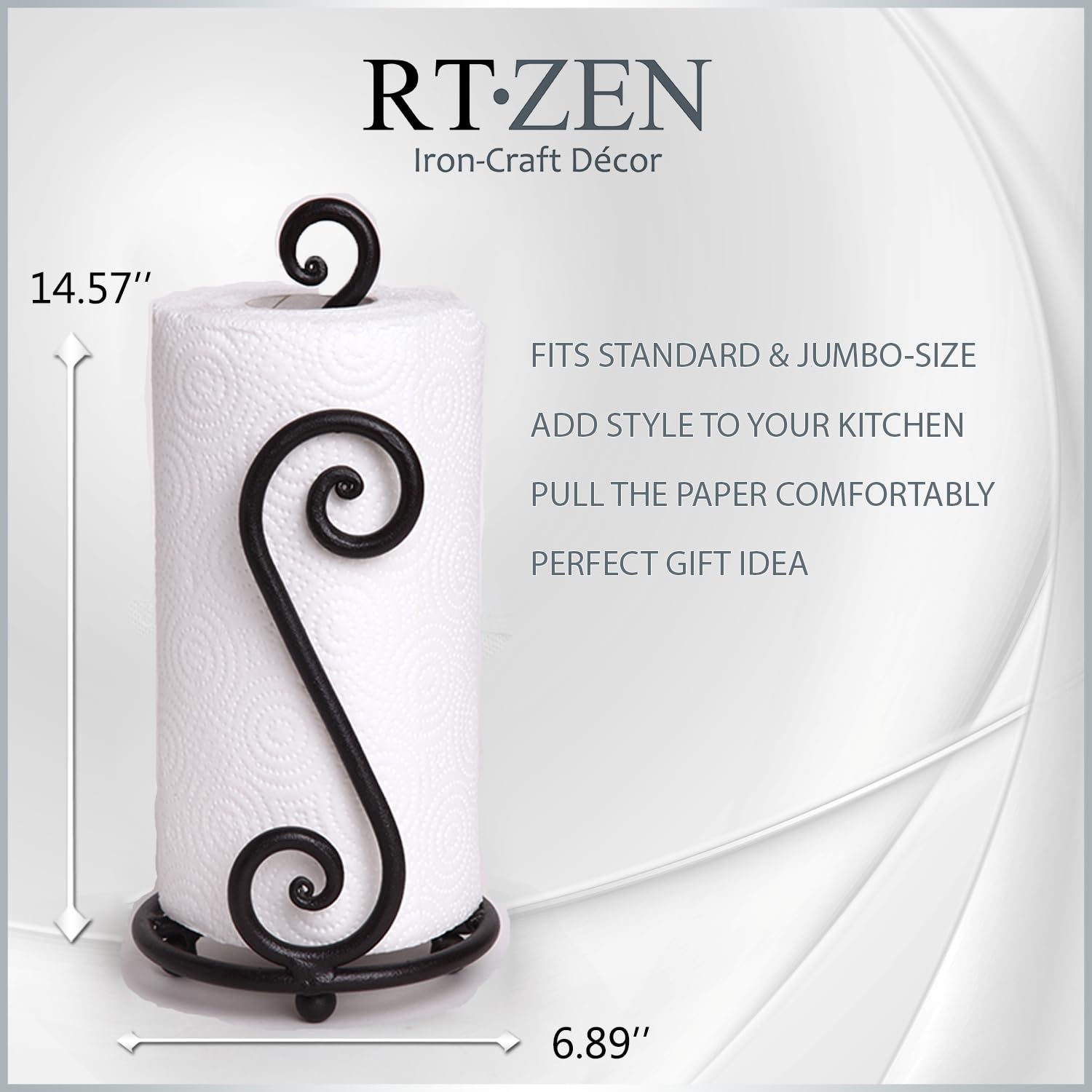 RTZEN porta-papel toalla mate negro en encimera para acceso sencillo