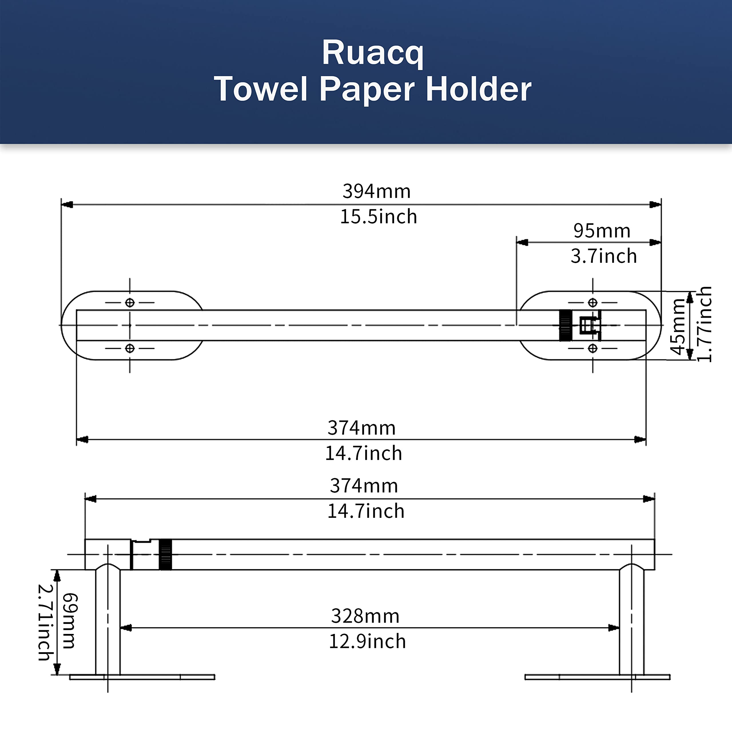 Ruacq porta-rollos incluye accesorios y plantilla para instalar.