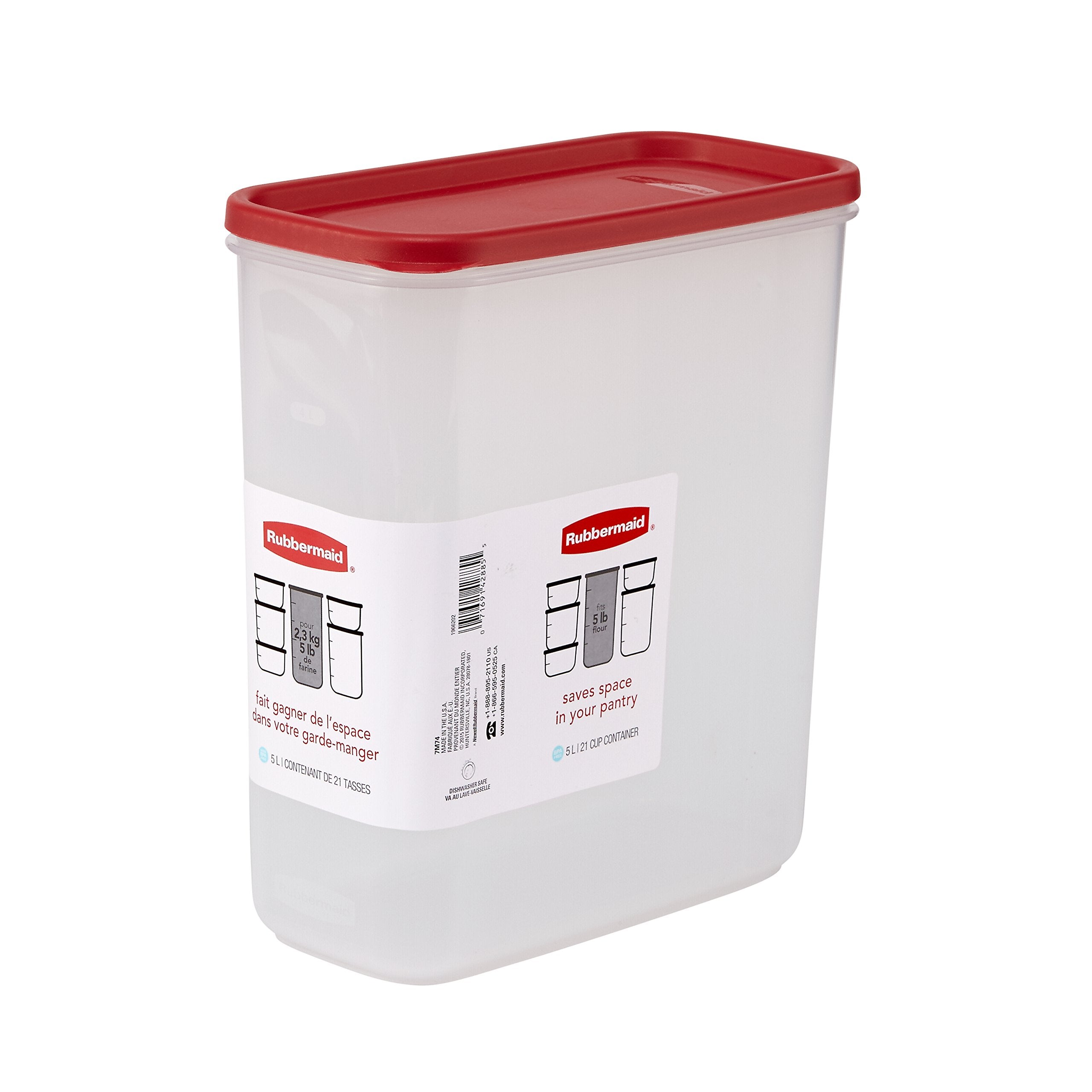 Rubbermaid 21C, apilable; ahorro de espacio en gabeteras y despensas.