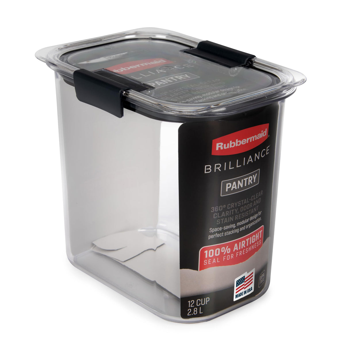Rubbermaid Brilliance contenedor de 12 tazas para despensa, almacenamiento claro y práctico.