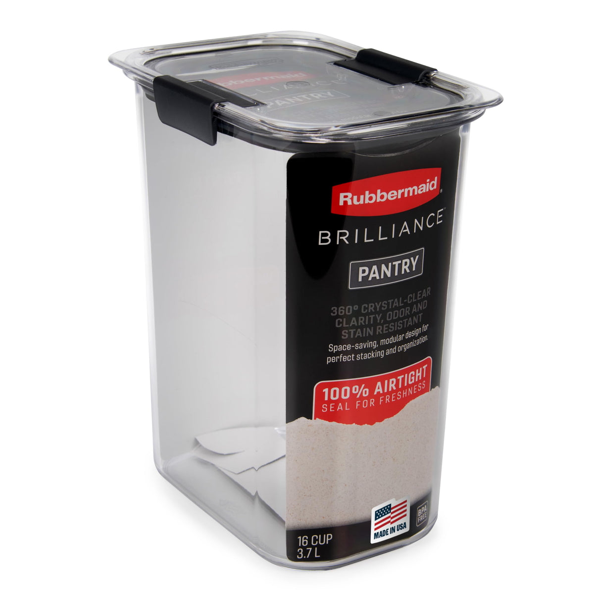 Rubbermaid Brilliance Contenedor 16 tazas con tapa transparente para ver ingredientes fácilmente