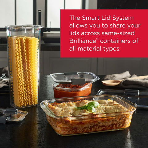 Diseño modular de Rubbermaid Brilliance facilita apilar y organizar en cocina o refrigerador.