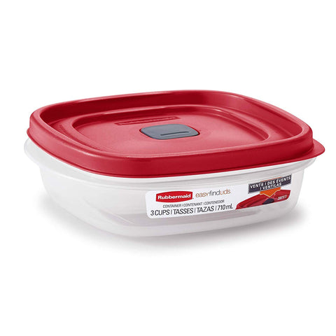 Contenedor Rubbermaid de 3 tazas con tapa ventilada para microondas.