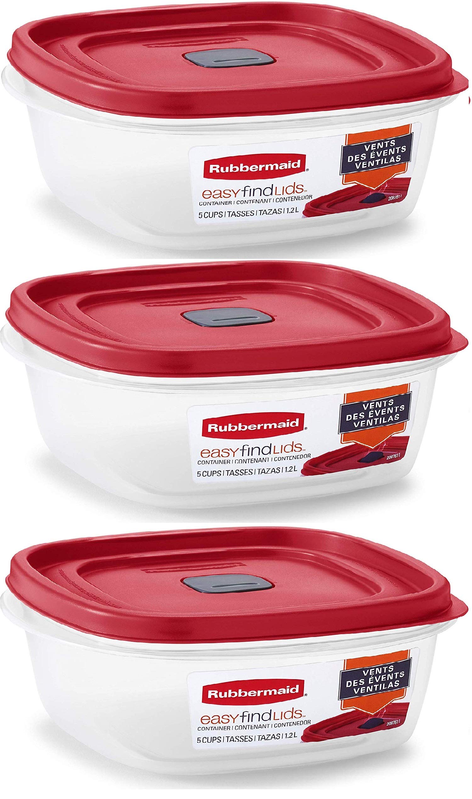 Recipientes Rubbermaid Easy Find LID cuadrados de 5 tazas para almacenamiento organizado.