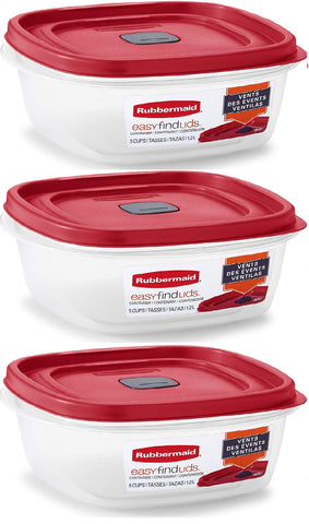 Recipientes Rubbermaid Easy Find LID cuadrados de 5 tazas para almacenamiento organizado.