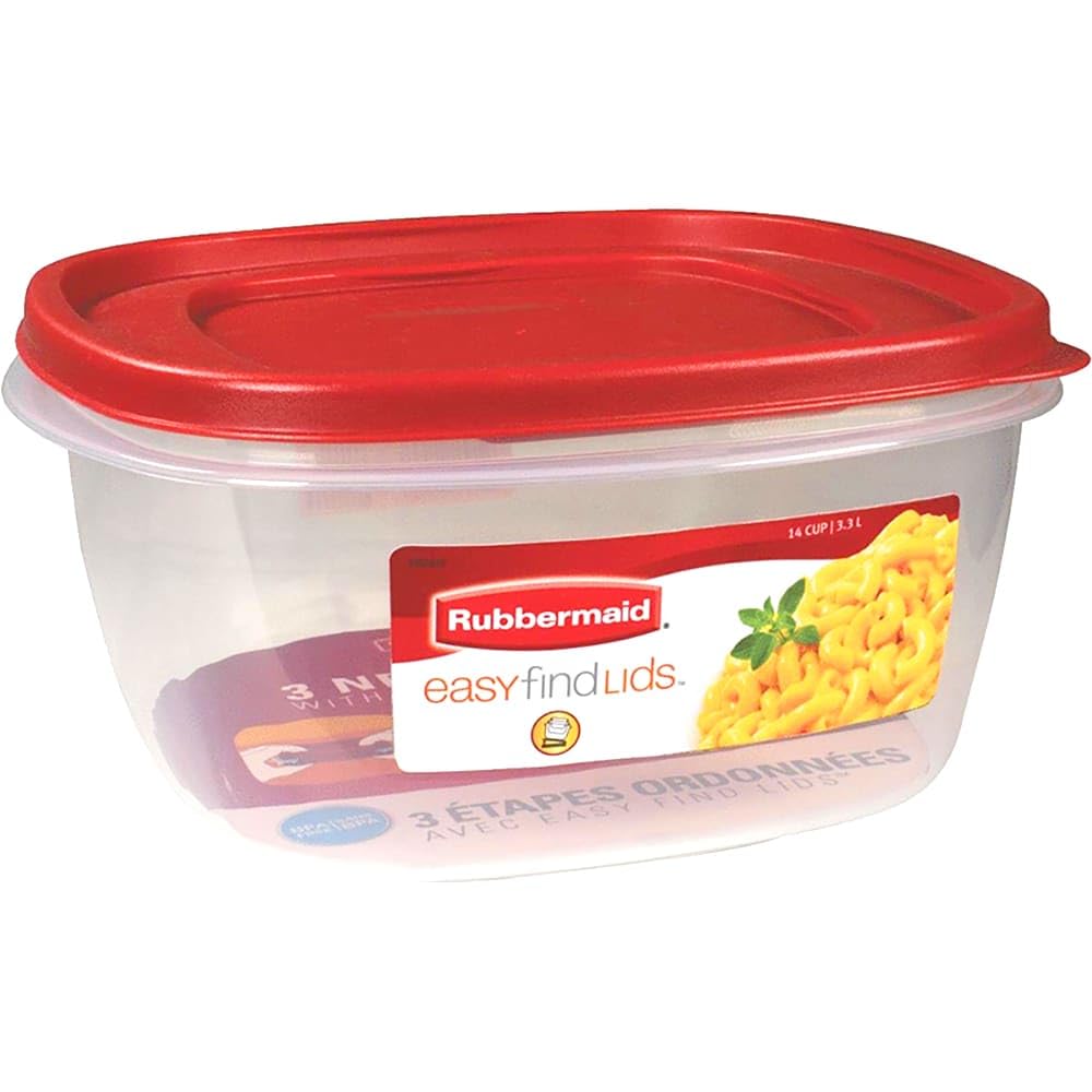 Rubbermaid EasyStore contenedor cuadrado de 14 tazas con tapa roja, ideal para organizar la comida.