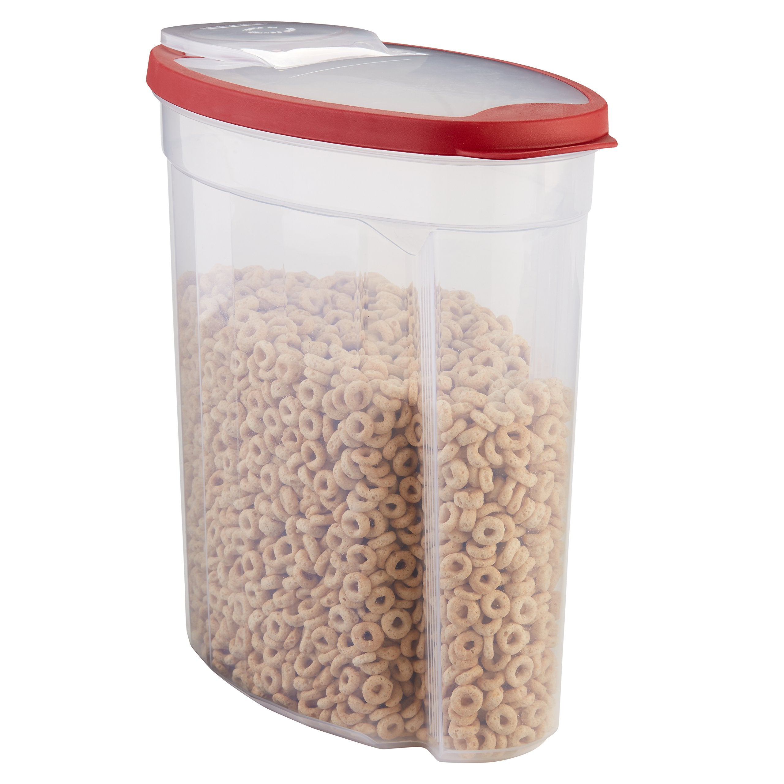 rubbermaid contenedor para cereales frente, muestra transparencia y capacidad de 1,5 galones