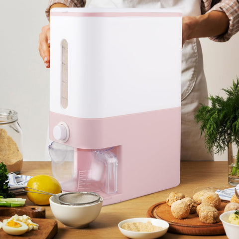 Rubtlamp contenedor arroz rosado con tapa hermética para frescura.