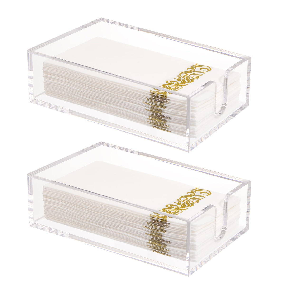 Rubtlamp dos unidades: soporte acrílico para servilletas, ideal para mesa ordenada.