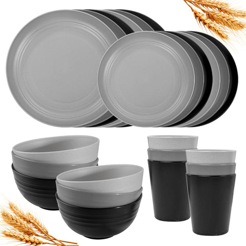 Rubtlamp juego platos-plastica-paja-trigo 24 piezas para comidas familiares al aire libre