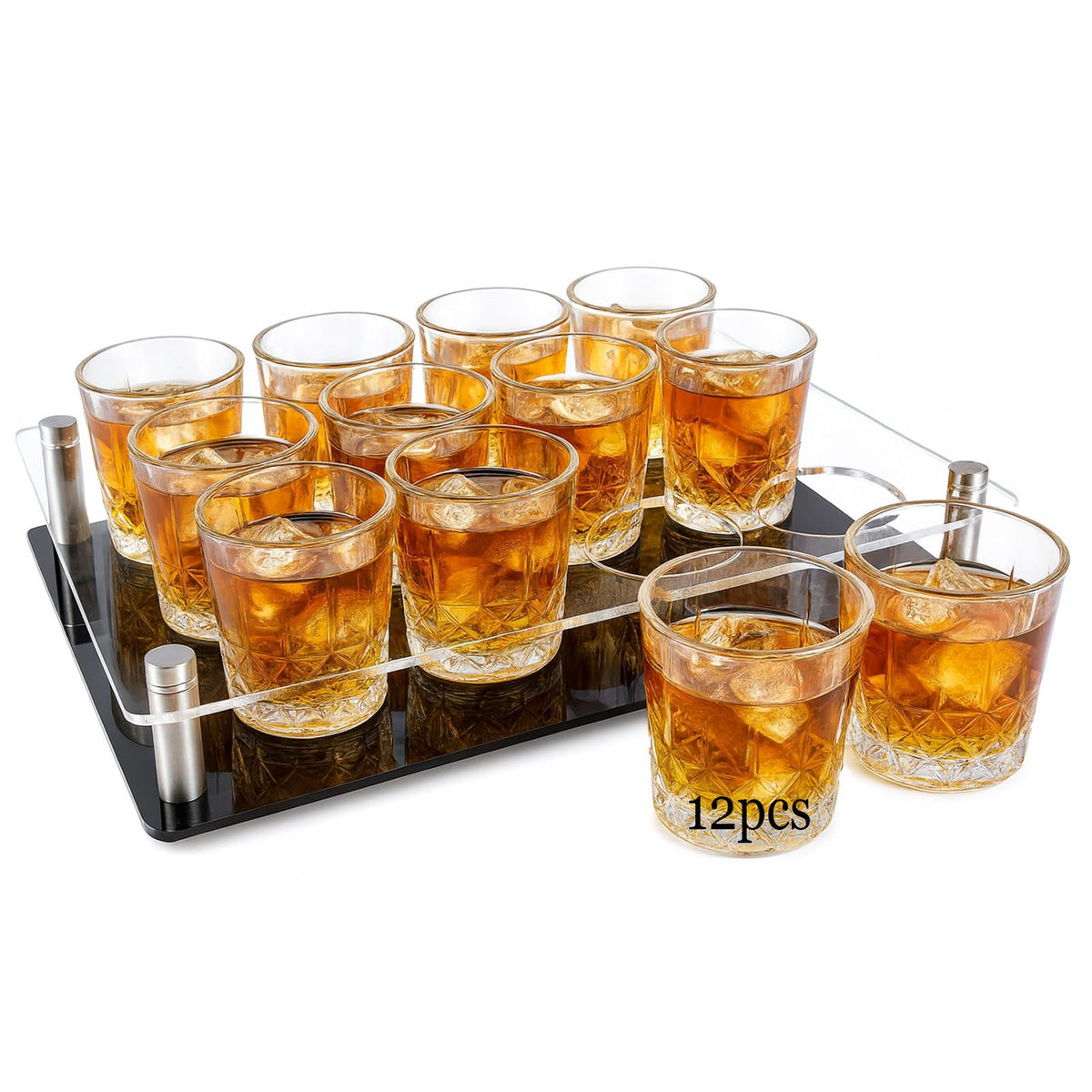 Vaso chupito Ruckae de 1,5 oz con bandeja, ideal para casa o eventos.