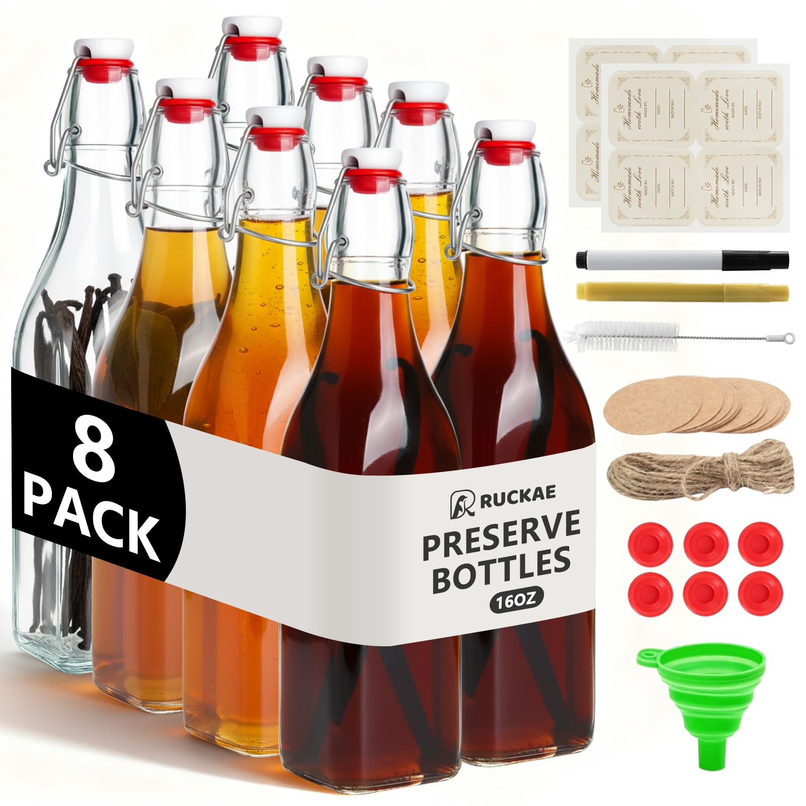 Ruckae: botella de vidrio swing top 16oz para almacenamiento práctico