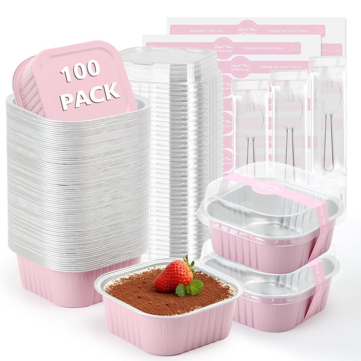 Ruckae moldes cuadrados 10oz con tapas para porciones.