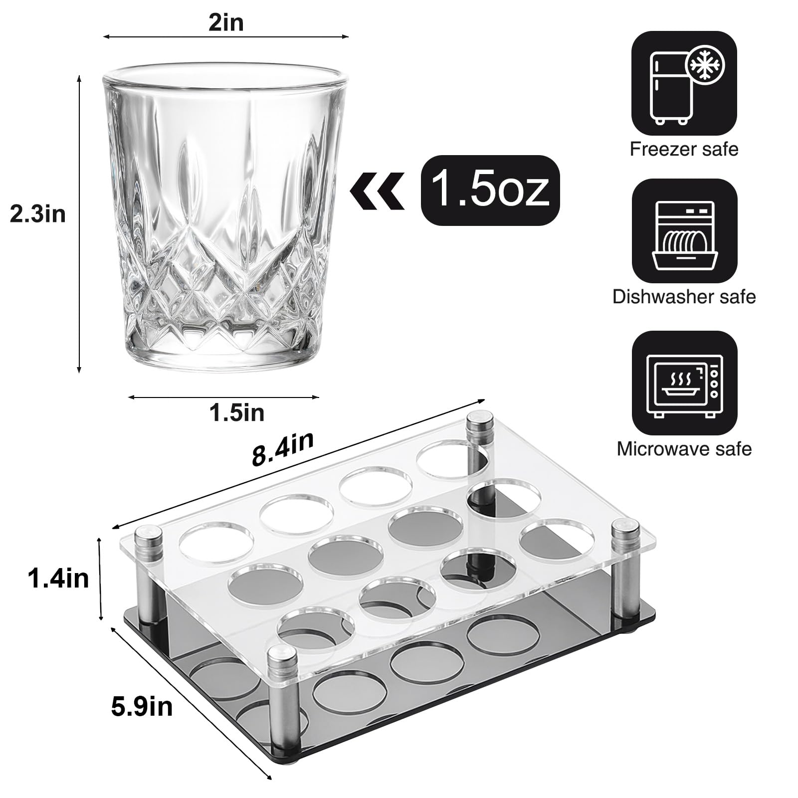 Vaso chupito Ruckae de cristal sin plomo, diseño claro y duradero.