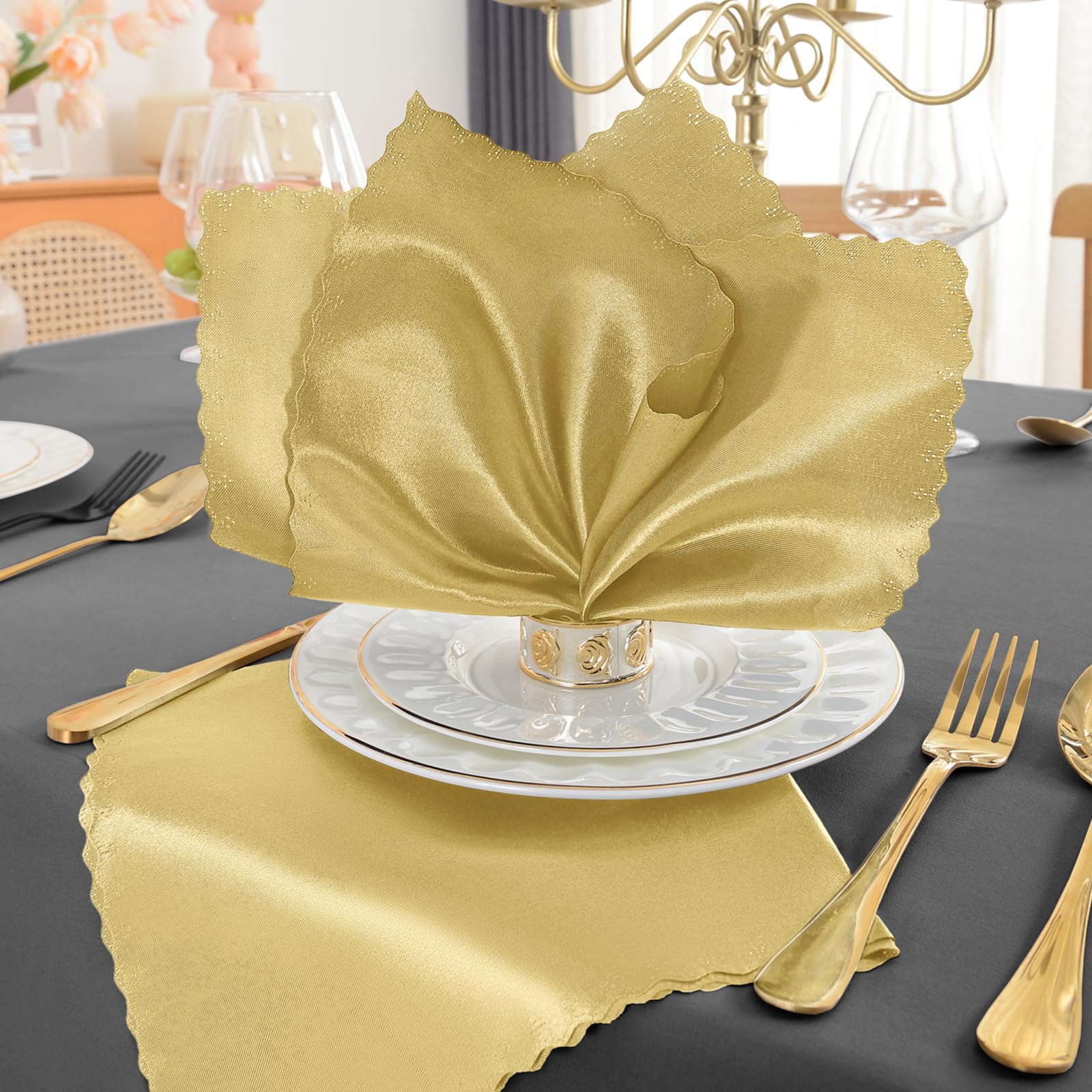 RUDONG M servilletas lavables y reutilizables en dorado para eventos.