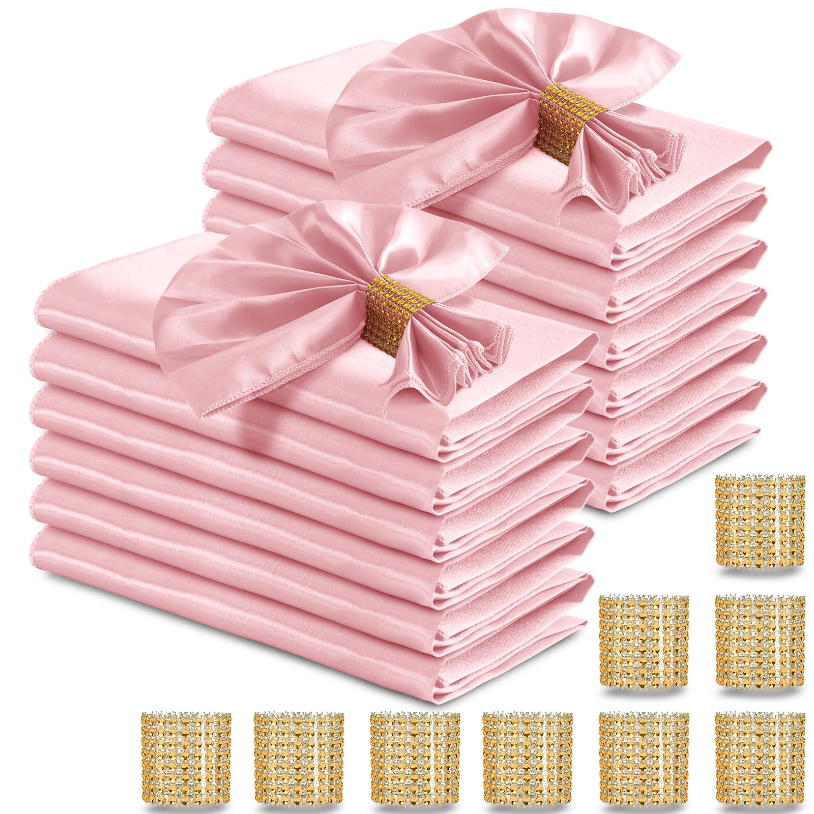 RUDONG M servilletas satinadas rosa claro para una mesa elegante y suave.