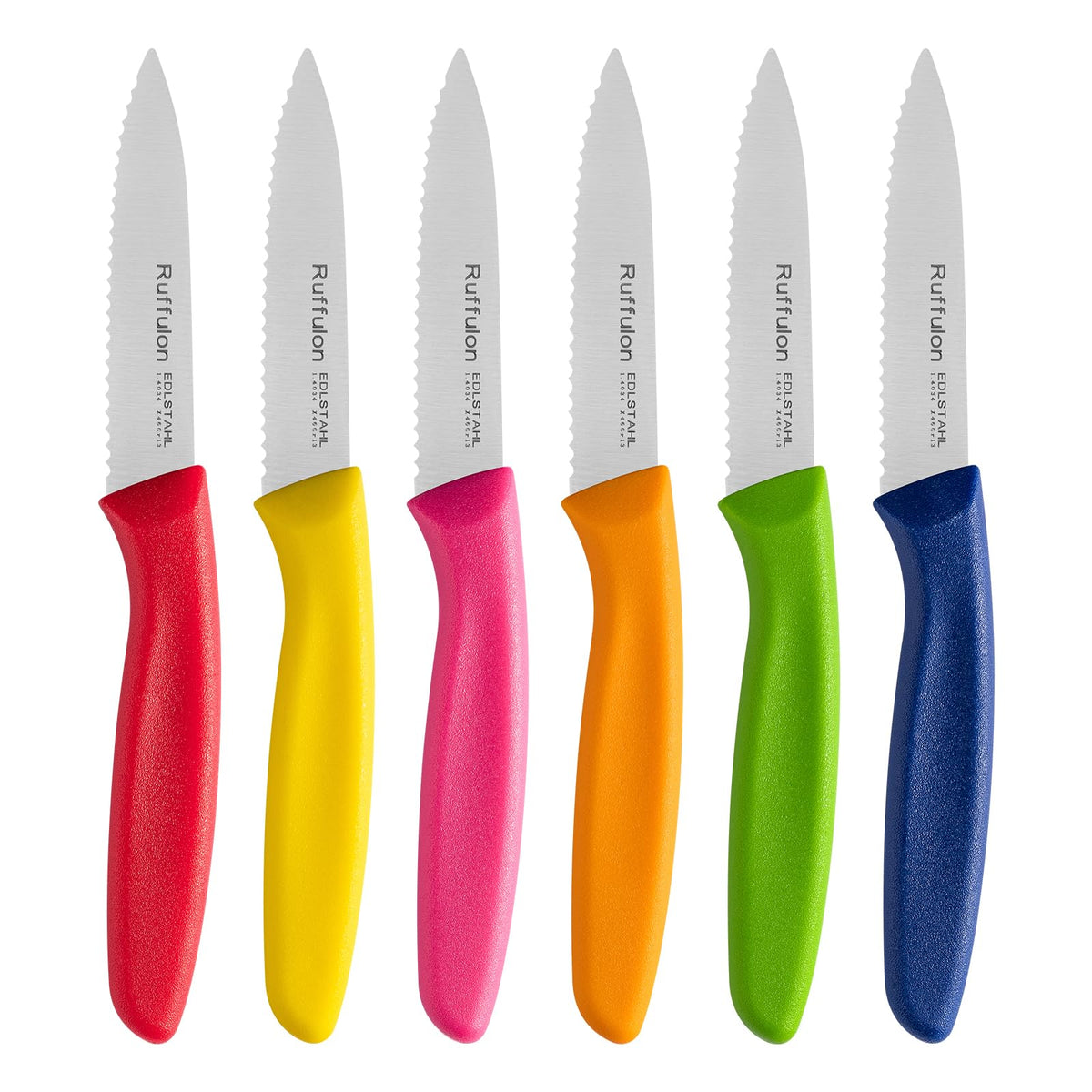Ruffulon cuchillo pelador serrado, conjunto de 6 piezas, herramienta versátil para verduras y frutas.