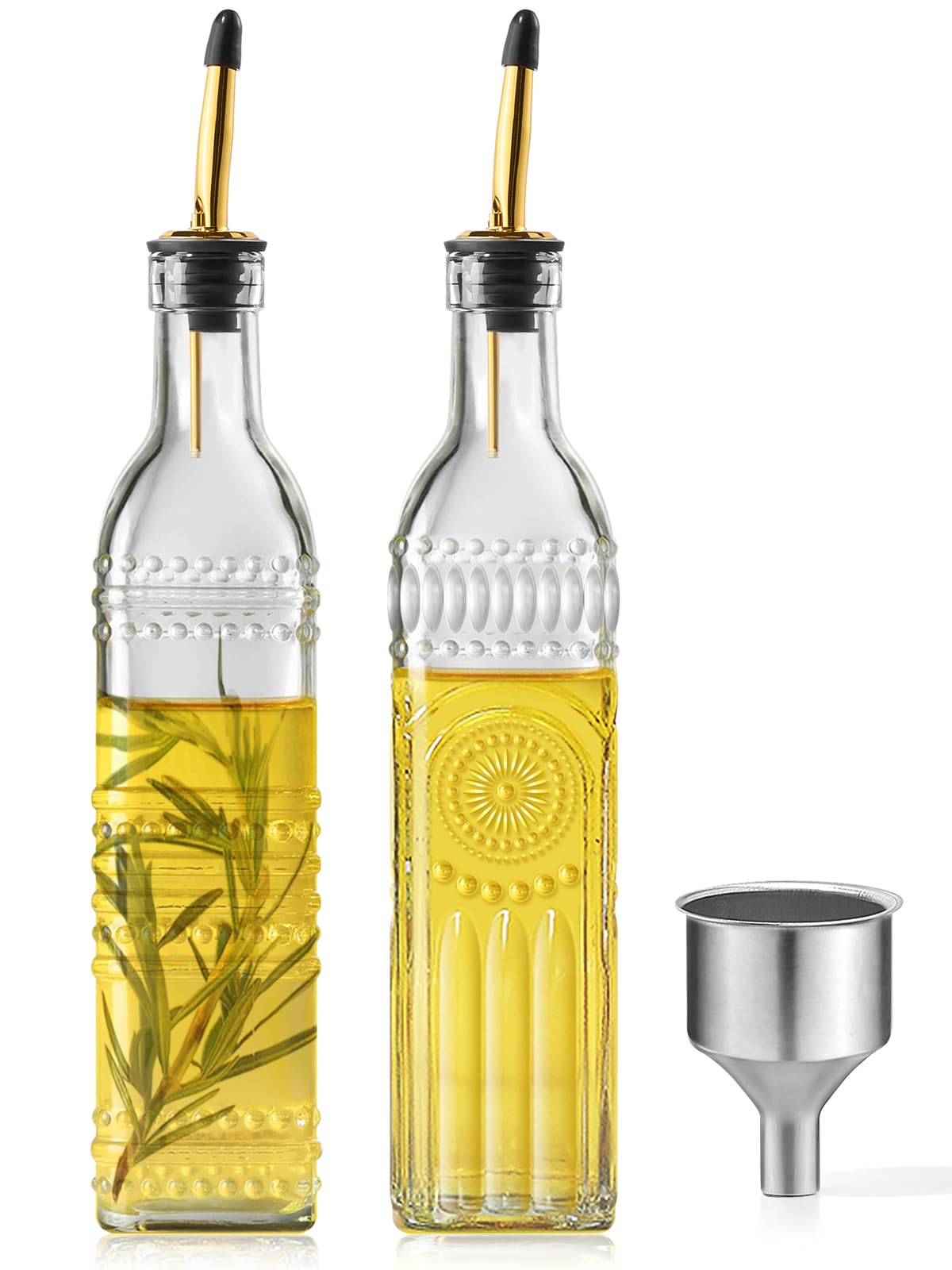 Ruiao dispensador aceite de oliva 500 ml, vista frontal para cocina ordenada.
