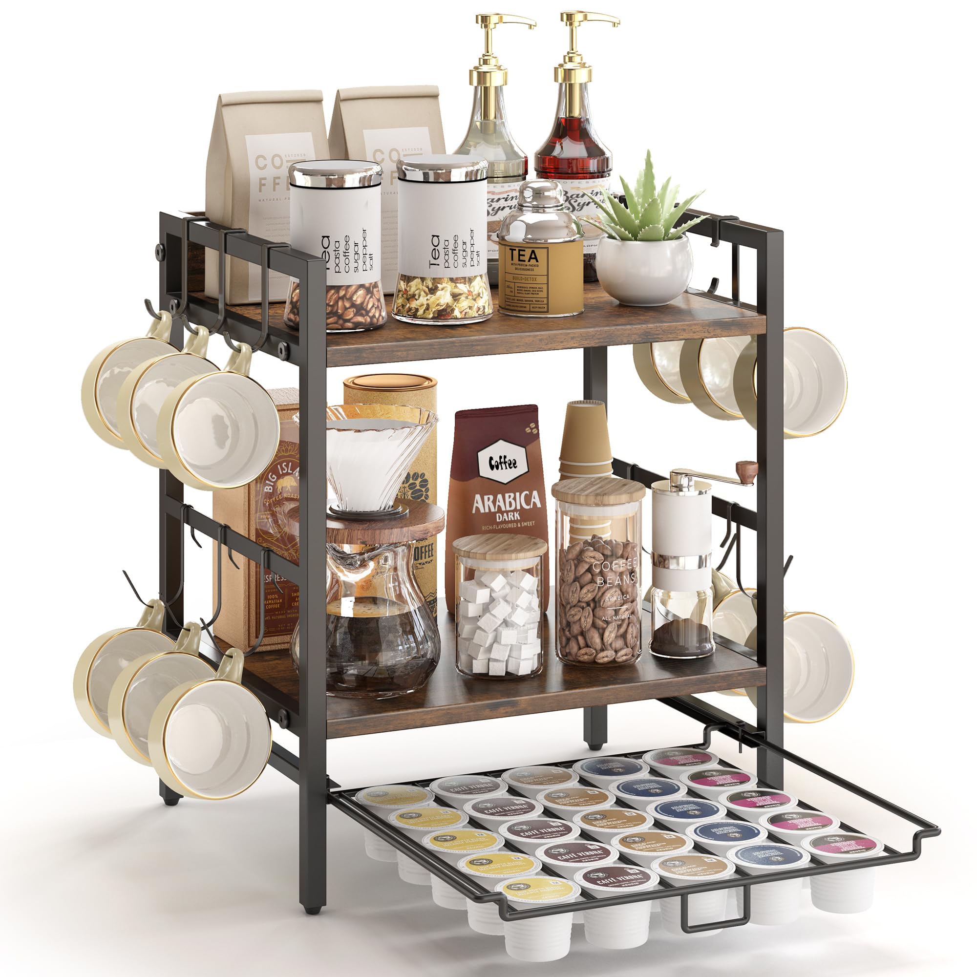 RUILALIFE Barra de café, tres-niveles, optimiza la encimera para tazas y cápsulas.