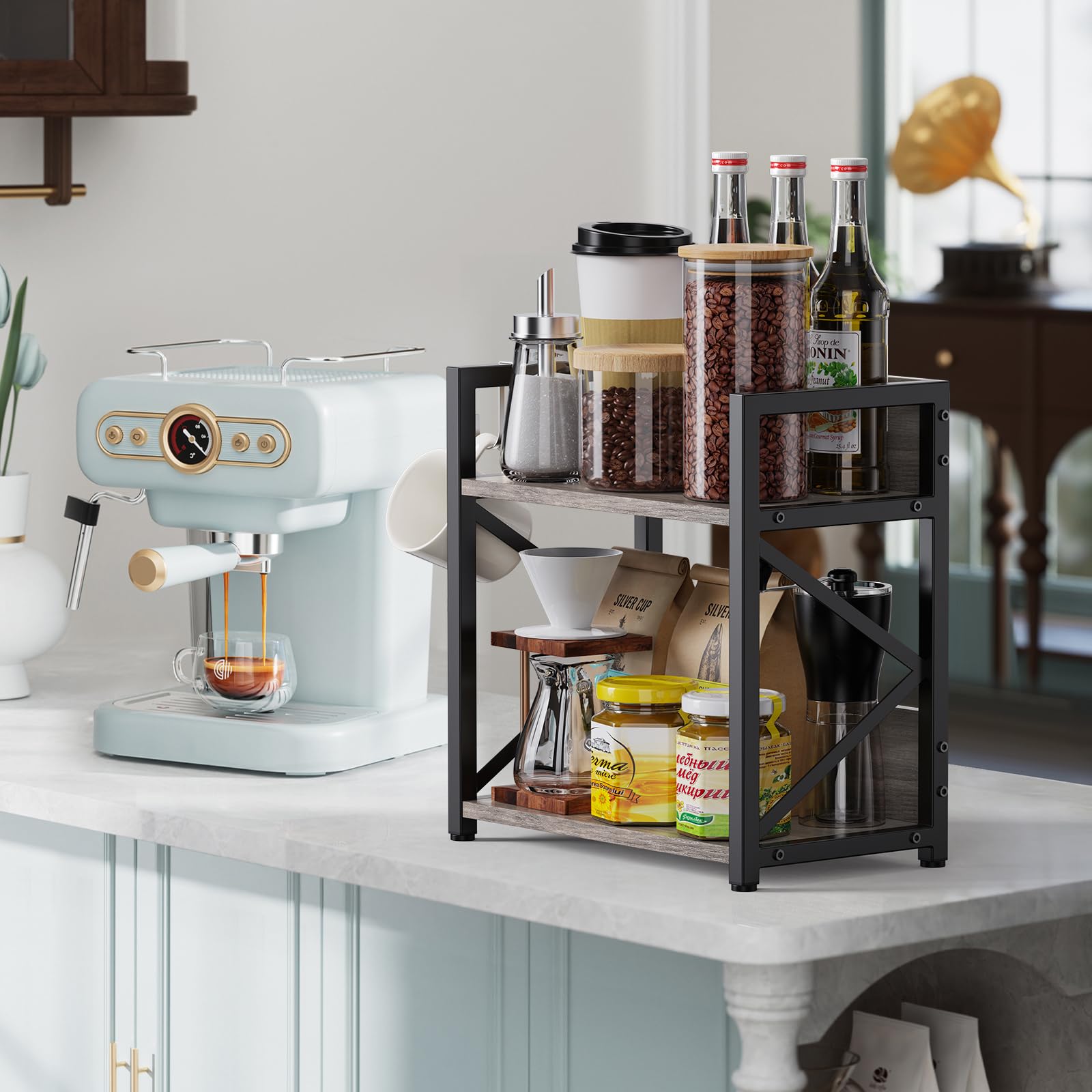 RUILALIFE estante cocina dos niveles gris para especias y snacks