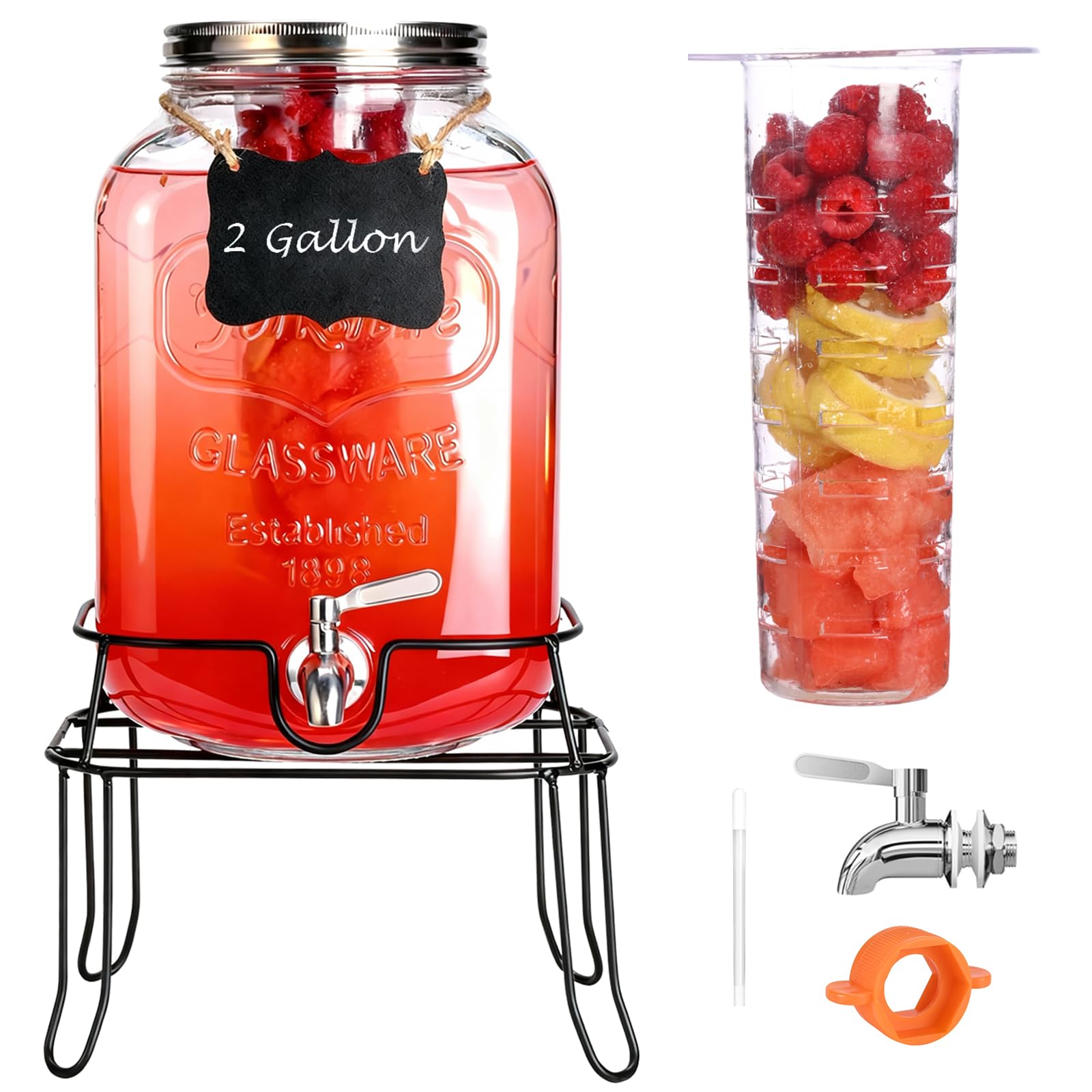 RuileMei dispensador de bebidas de vidrio 2 galones, ideal para fiestas.