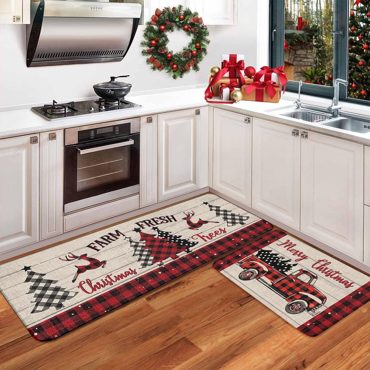 Alfombra de cocina Ruizhuo con diseño navideño, útil junto al fregadero.