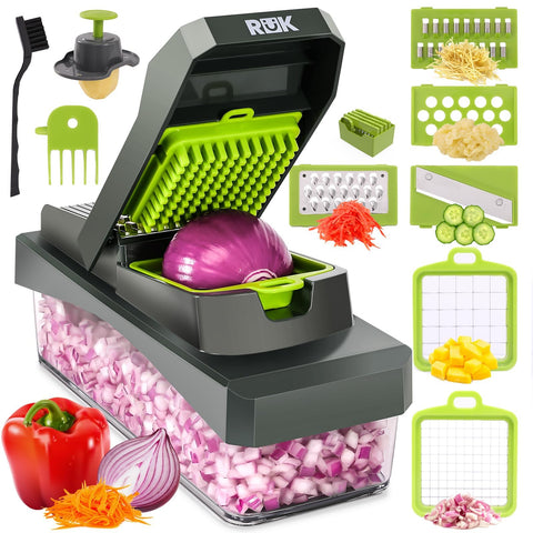 RüK 10-en-1 picadora de verduras con contenedor, ideal para pre-picar y guardar