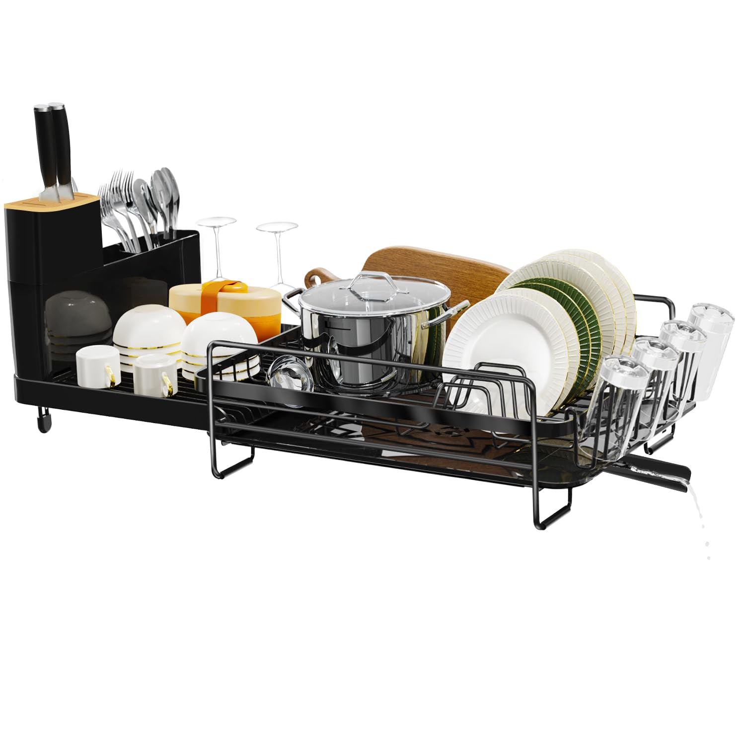 Runnatal escurridor de platos extensible para ahorrar espacio y secar platos rápidamente.