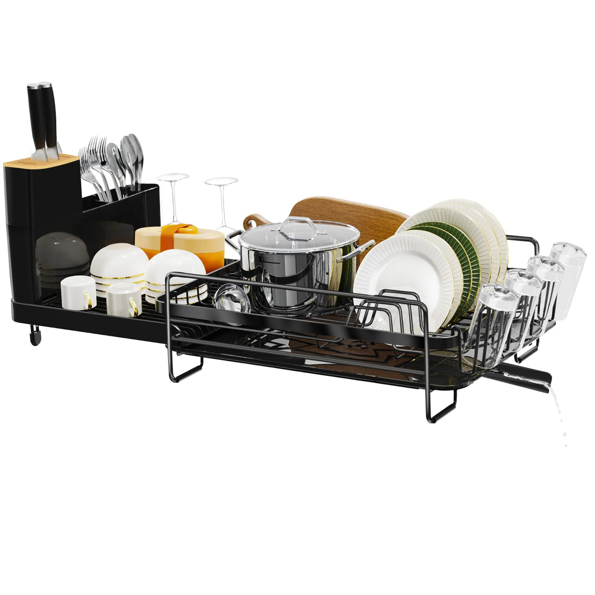 Runnatal escurridor de platos extensible para ahorrar espacio y secar platos rápidamente.