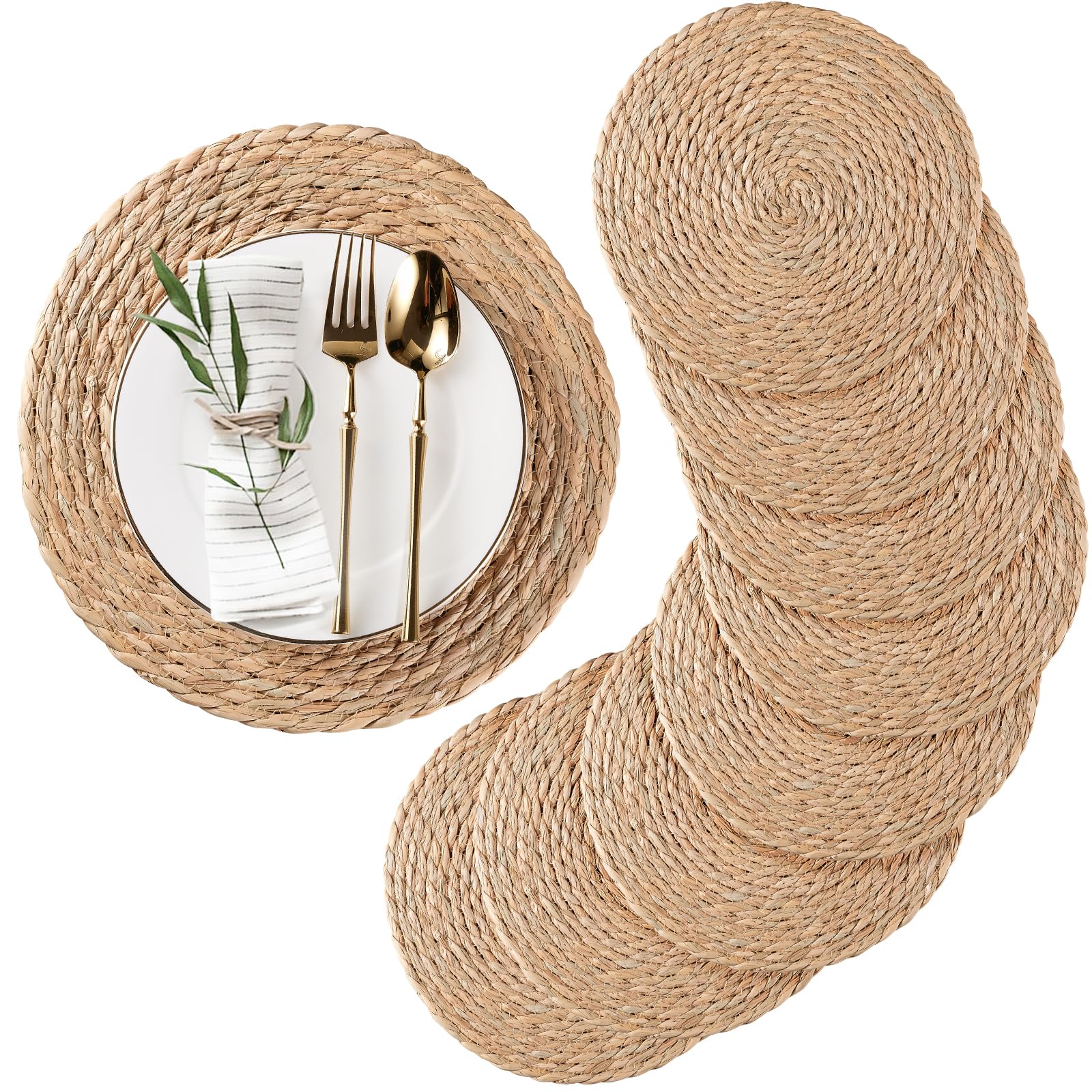 Conjunto RUNTIVAN de 8 individuales redondos de fibra natural para decorar la mesa