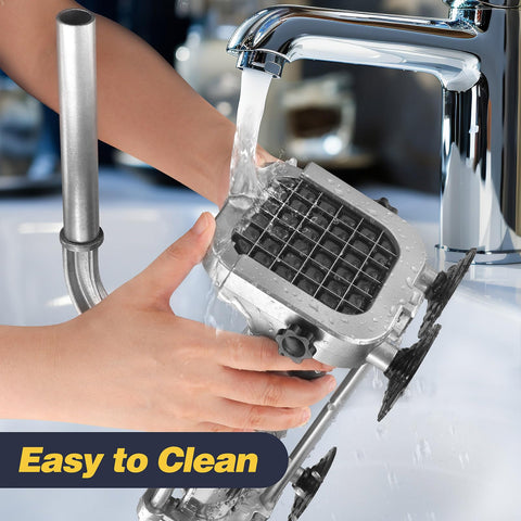 Ruooson potato slicer in use produces consistent carrot and cucumber slices.