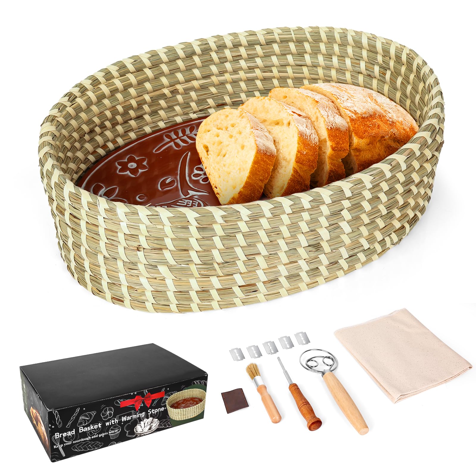 RusicEss canasta para pan con capacidad grande, ideal para servir pan y aperitivos.