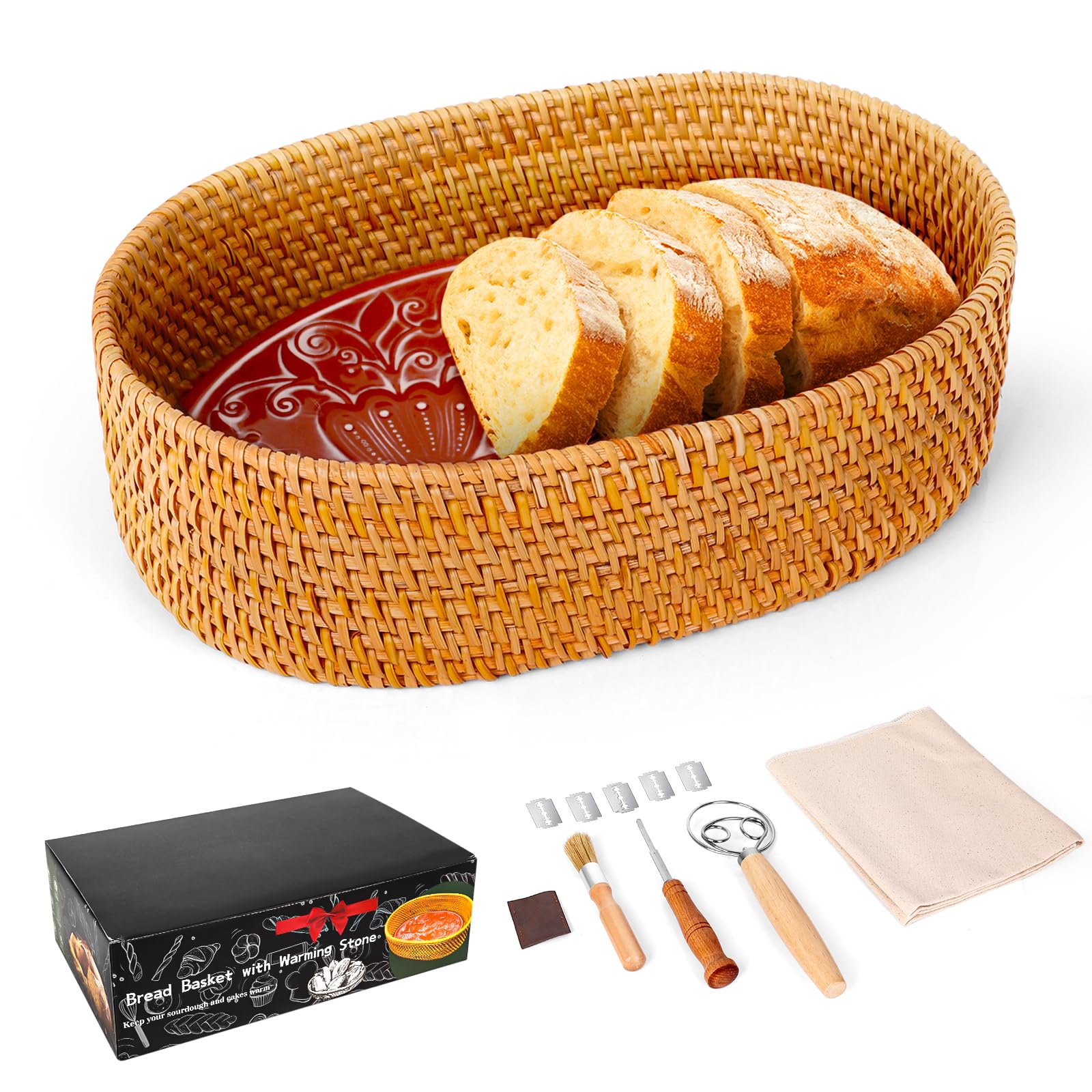 Cesta de pan tejida de RusicEss, ideal para presentar pan fresco con estilo.