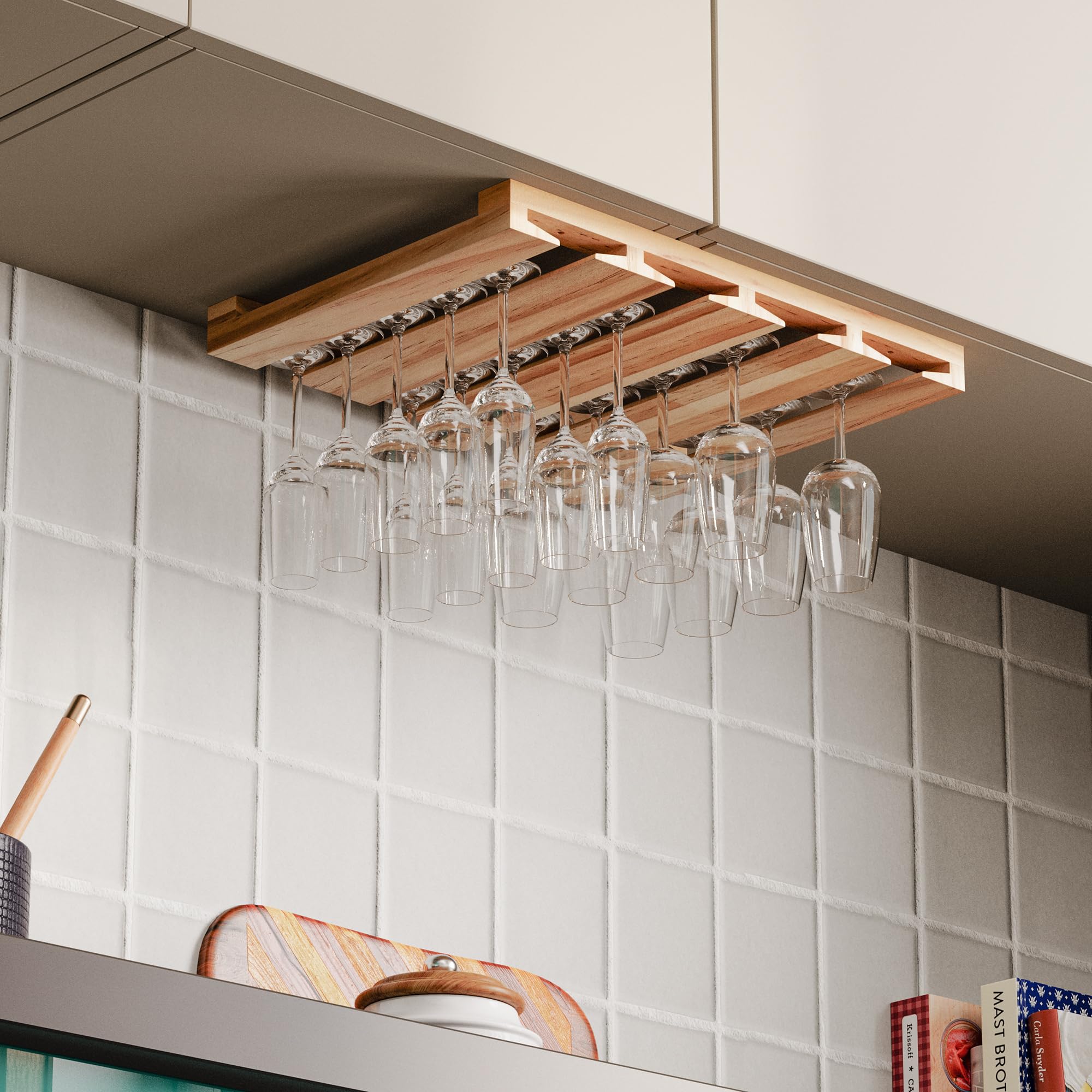 Portacopas de madera Rustic State Eze, 4 secciones para copas.