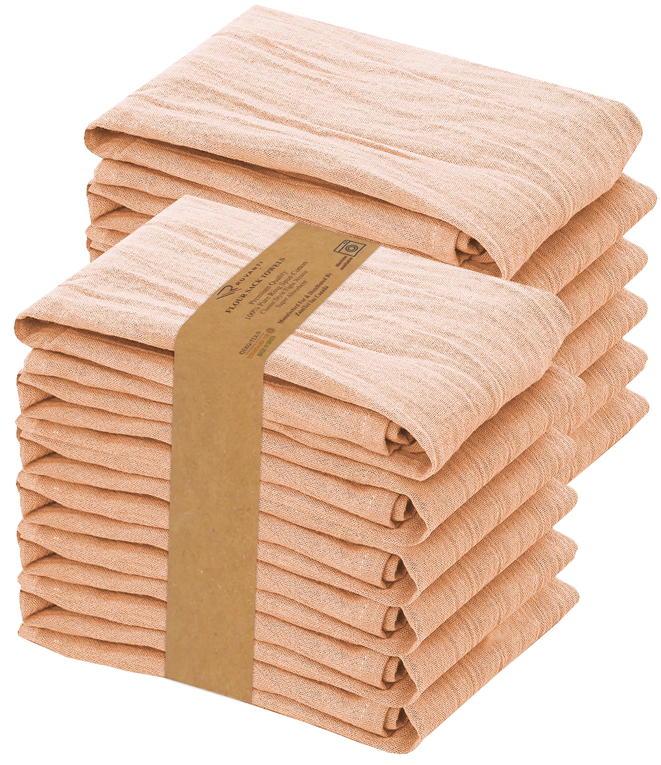 Toallas de saco de harina RUVANTI durazno dobladas para almacenamiento práctico en la cocina