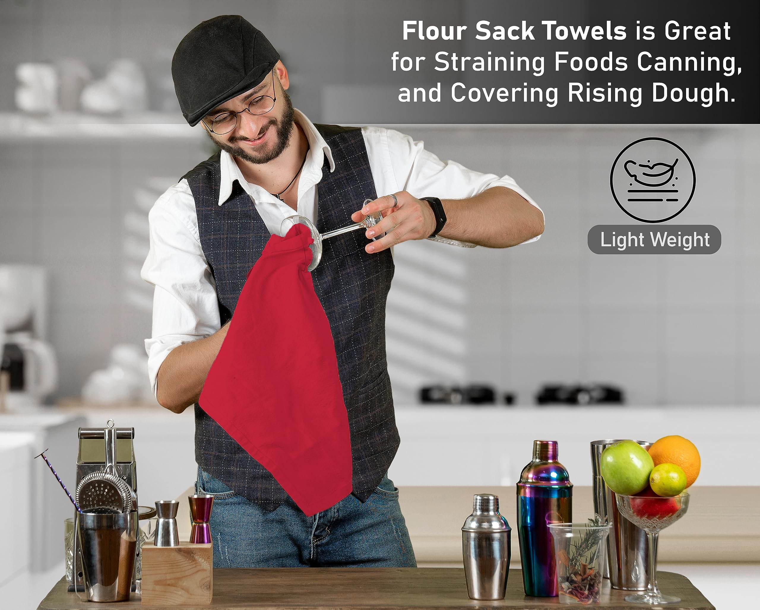 RUVANTI saco harina rojo, toallas absorbentes para cocinar y secar utensilios.