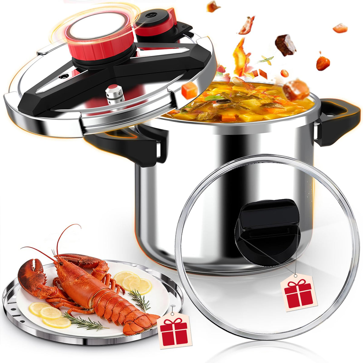 RVGMBO Olla de presión 10 qt enfocada para cocción rápida en la olla principal.