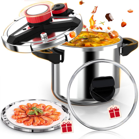 RVGMBO olla de presión 8 qt acero inoxidable con tapa de vidrio y cestilla de vapor