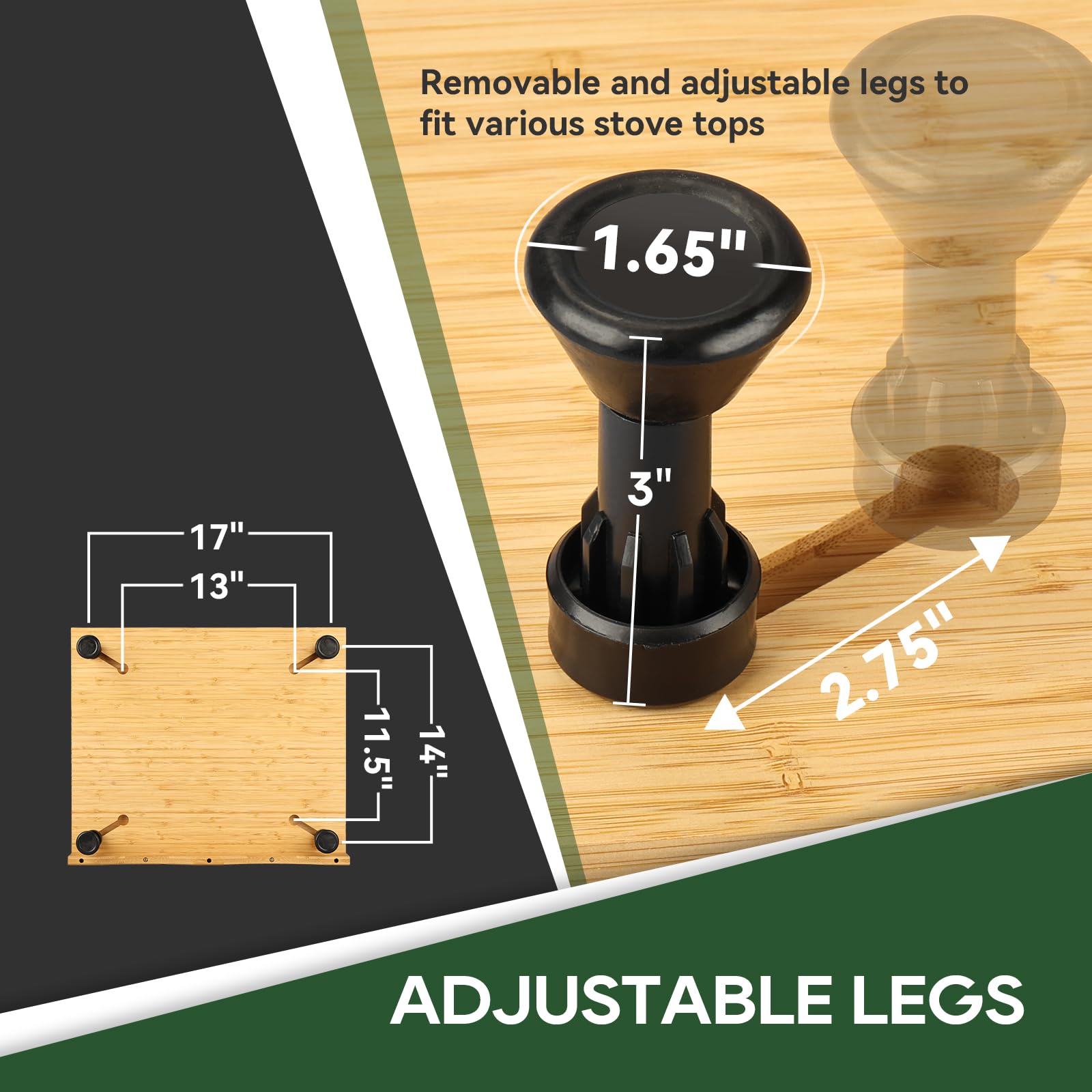 RVGUARD pies ajustables de 3 pulgadas ofrecen estabilidad sobre diferentes estufas.