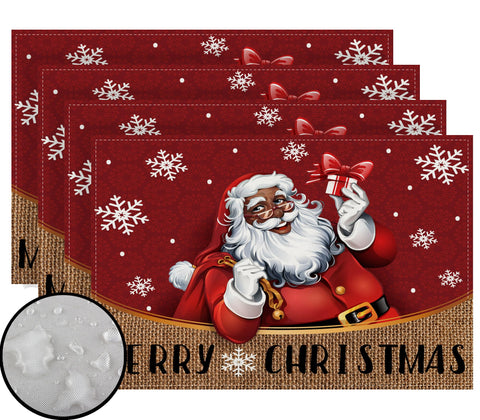 Juego de cuatro manteles Rvsticty para mesa navideña con Santa negro.